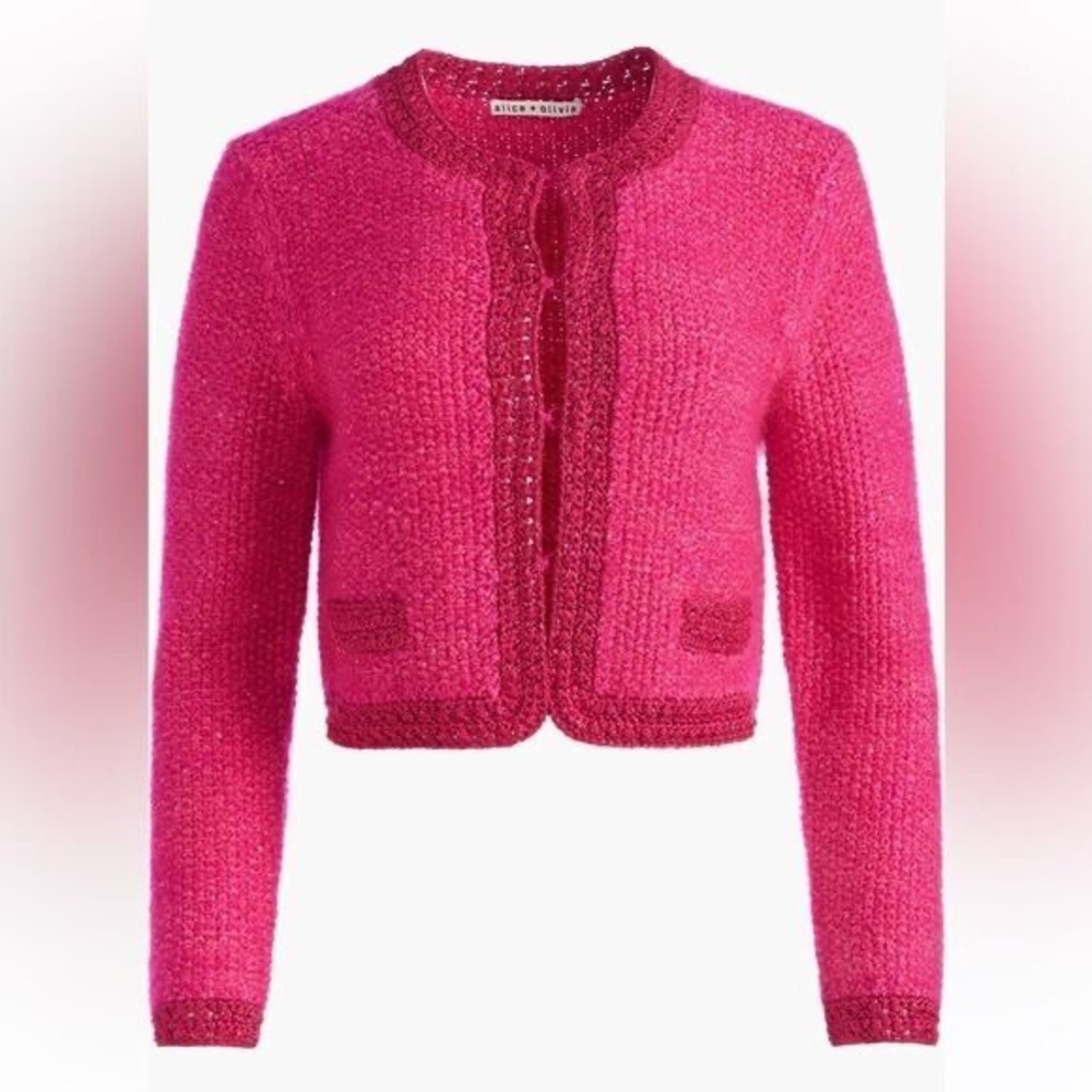 Alice + Olivia Crop Sweater  Cardigan Pink Sz XS/TP, NWT